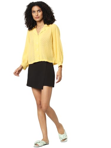 ONLY Women Self-Design Polyester Regular Fit Yellow Shirt