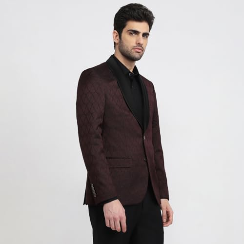 Raymond Maroon Jacquard Pattern Men Suit