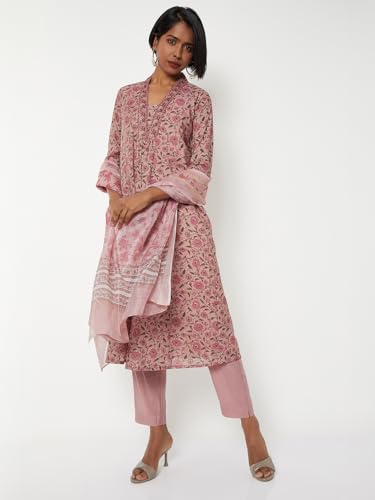 Max Women Floral Print A-line Kurta Set (Pink_L)