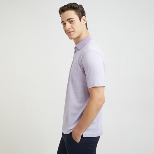 Park Avenue Men Slim Fit Two Tone Pattern Pure Cotton Half Sleeve Polo Neck Formal T-Shirt (Size: 42)-PMKA00664-V4 Medium Violet