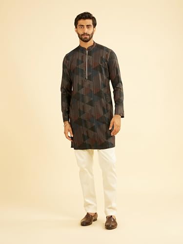 Manyavar Men's Spandex Printed Causal Mid Length Kurta(Rust,XL)