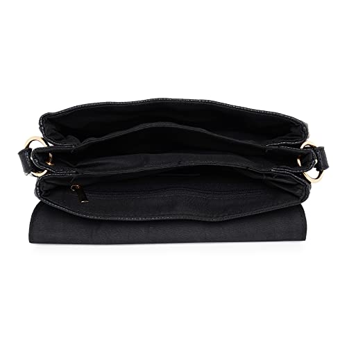 Accessorize London Women'S Faux Leather Black Tara Triple Compartment Sling Bag