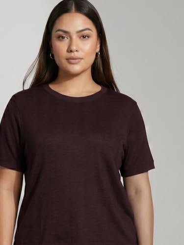 Max Women Striped Knit Top (Burgundy_XXL)