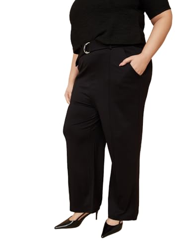Max Women Knit Wide Leg Belted Trousers (Black_6XL)