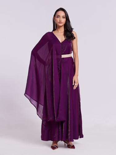 FUSIONIC Organza Base Purple One-Shoulder Gown