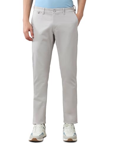 Arrow Sports Men's Grey Solid Mid Rise Cotton Button Slim Fit Flat Front Slant Pocket Trousers (ASAJTR2531_Grey_34)