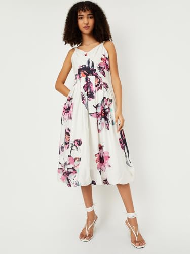 Max Women Floral Print Midi Dress (Off White_L)