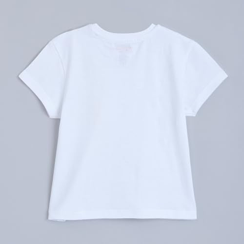 Hopscotch Girls White Short Sleeves Pure Cotton Basic T-Shirt for Ages(3-4 Years)
