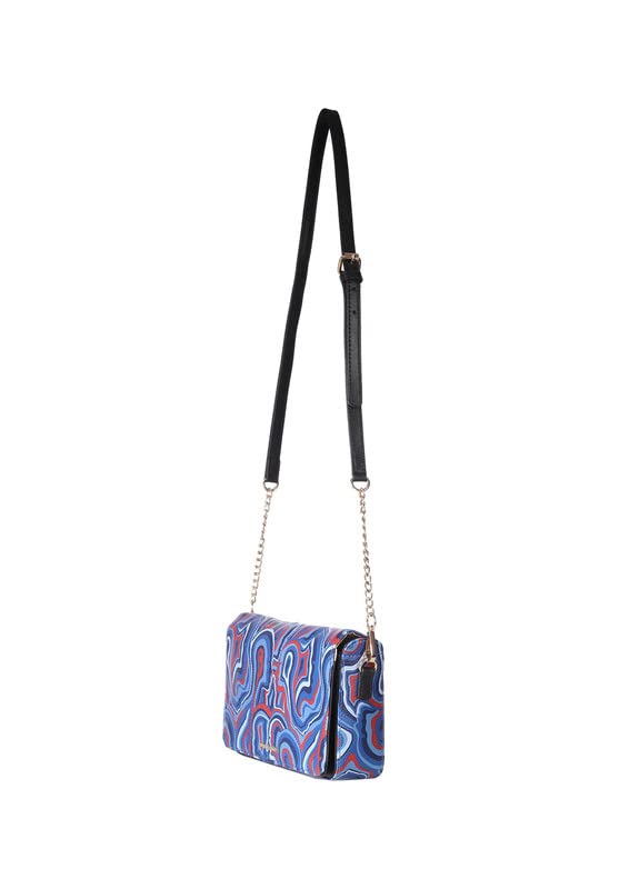 Satya Paul Blue Cobalt Light Blue PU Printed Sling Handbags for Women