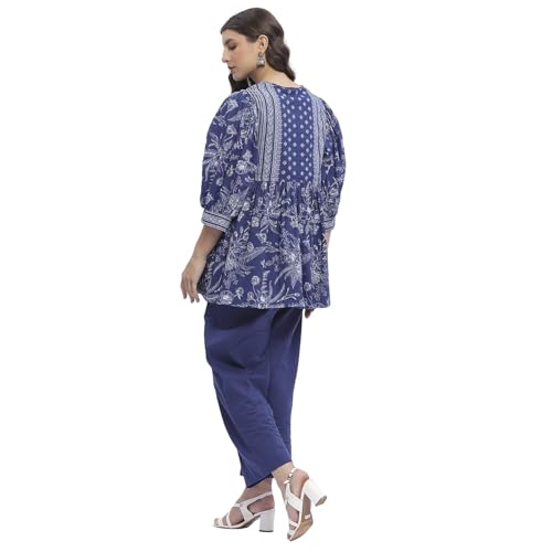 BIBA Women's Indigo Cotton Gathered Printed Co-ord Set_42