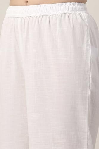 Biba Women White Cotton Straight Suit Set_38
