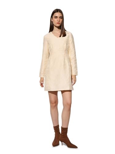 ONLY Women's Self Design A-Line Cream Dress