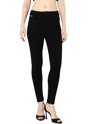 ONLY Women's Solid Skinny Fit Mid-Rise Black Jeans