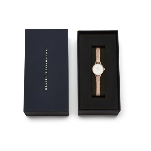 Daniel Wellington Petite Analog Watch for Women with White Round Dial & Rose Gold Stainless Steel Bracelet Band Water Resistant Women's Wrist Watches - DW00100744K