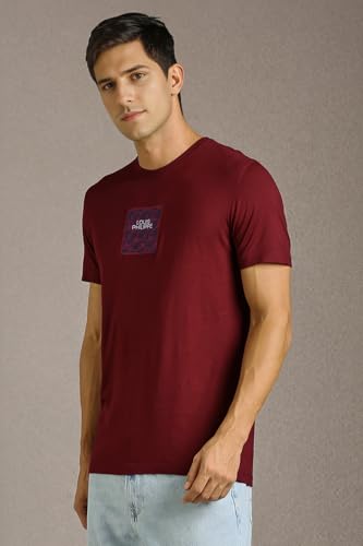 Louis Philippe Men Maroon Graphic Print Crew Neck T-Shirt