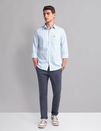 AD by Arvind Blue Vertical Striped Cotton Shirt