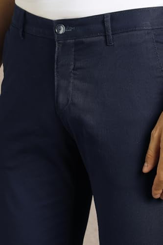 Men Navy Solid Flat Front Casual Trousers
