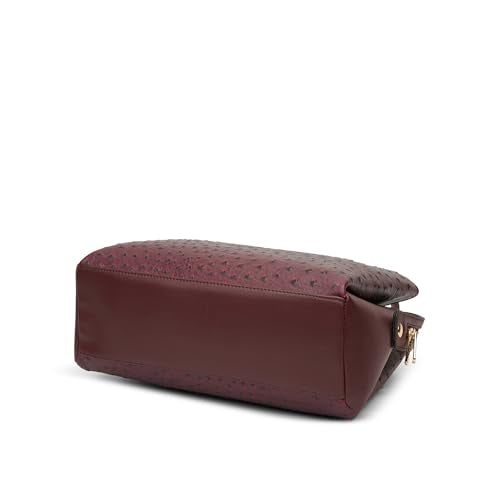 Caprese Britney Large Satchel Bag for Women | Premium Animal Texture Faux Leather Shoulder Bag | Stylish Office & Casual Handbag | Spacious Tote with Zipper & Magnetic Button Closure (Cherry Lacquer)