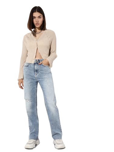 ONLY Women Straight Fit High-Rise Blue Jeans