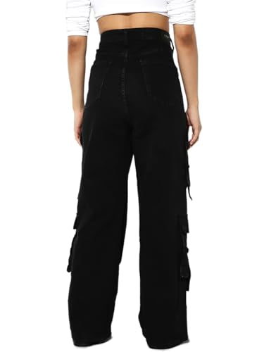 ONLY Women's Loose Fit Mid Rise Black Denim Jeans