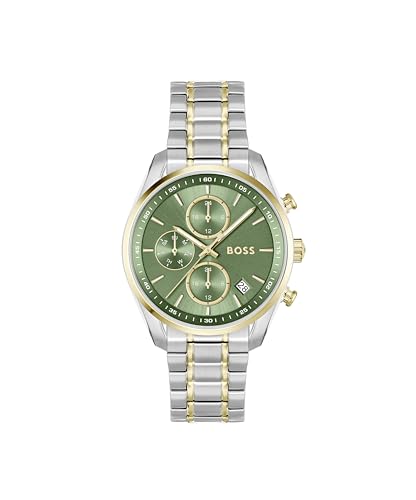 BOSS Grand Tour Women's 3H Quartz Chronograph Watch, Stainless Steel, 3ATM/30m Water Resistant - Stylish, Elegant Timepiece - Gift for Her, 38mm, Silver-Green