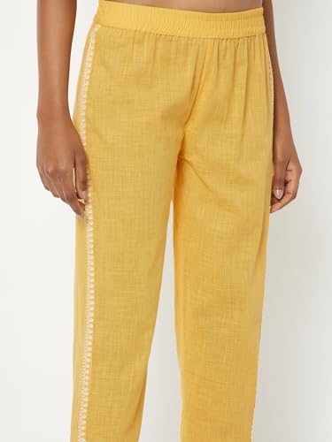Max Women Embroidered Straight Kurta Set (Yellow_L)