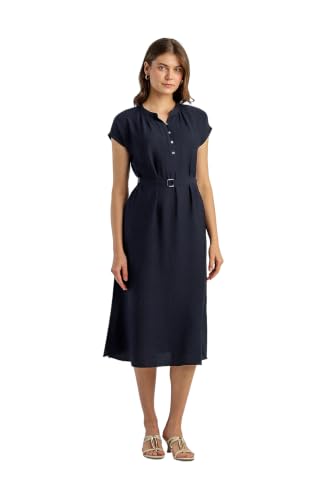 Women Navy Solid Knee Length Casual Dress
