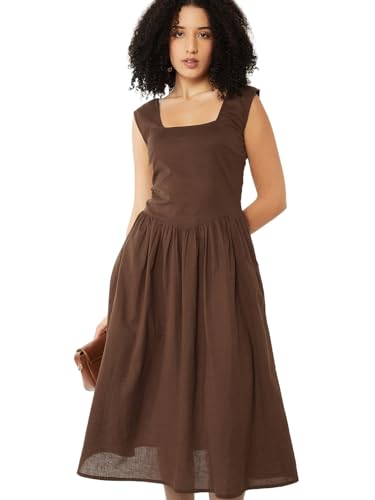 Max Women Solid A-line Dress(Brown_XS)