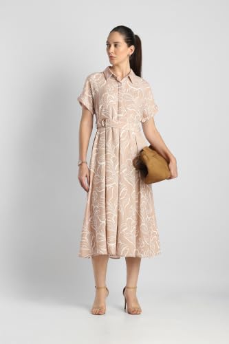 Women Beige Printed Calf Length Casual Dress