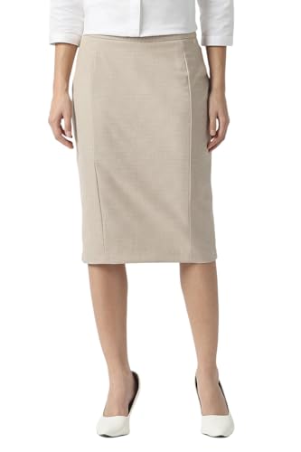 Women Beige Print Formal Knee Length Skirt