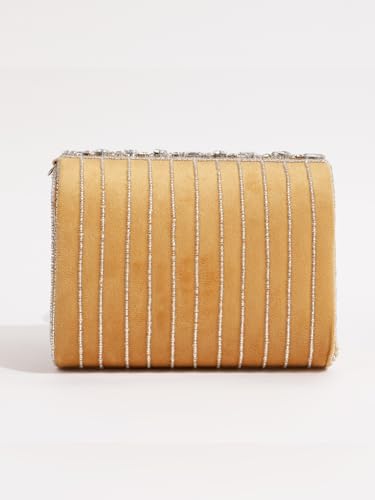 THE TAN CLAN Grace Gold Flap Over Clutches for women Bag for Women– Elegant Evening Handbag, Stylish Purse, Perfect for Parties, and Special Occasions