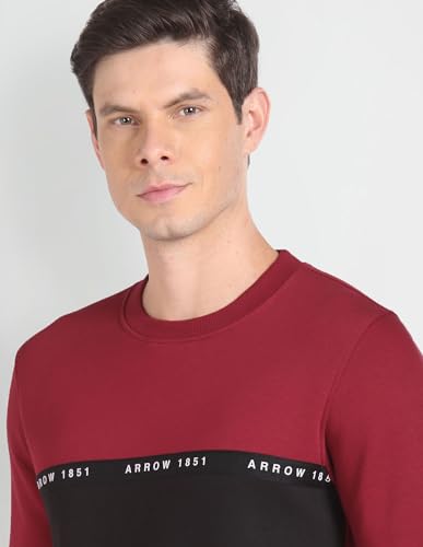 Arrow Men's Cotton Crew Neck Sweatshirt (ASAGSS3944_Red and Black