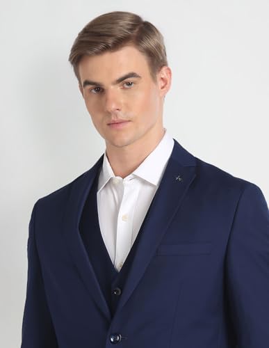 Arrow Men's Polyester Single Breasted Business Suit Pants Set (ARAGSU5587_Navy