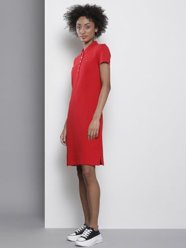 Tommy Hilfiger women's Cotton Classic Knee-Length Casual Dress (A2BWV154 Red
