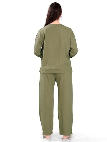 Slumberbe Women's Winter Night Suit Set | Stylish Cotton Full Sleeves Coords Set | Olive Green