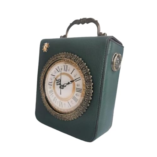 SNAPPSY Womens Leather Shoulder Bag Retro Clock Shaped Bag Lightweight Crossbody Bag Green