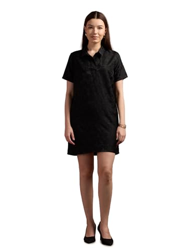 U.S. POLO ASSN. Polo Collar Jacquard Shift Dress (UWAW24DRS142_Black_XS)
