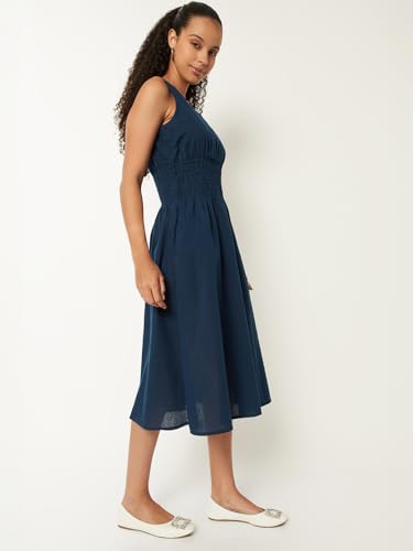Max Women Solid A-line Dress (Blue_M)