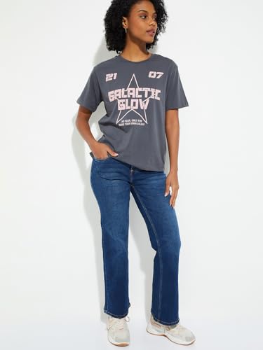 Max URB_N Women Printed Relaxed Fit T-Shirt (Grey_XL)