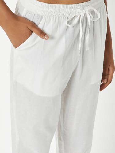 Max Women Embroidered Hem Straight Pants (White_XL)