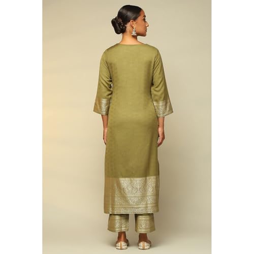 Rangriti Women Green Acrylic Straight Yarn Dyed Kurta Palazzo Suit Set_38