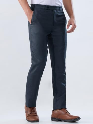 Raymond Men Slim Fit Structure Pattern Polyester Blend Flat Front Formal Trouser Dark Blue