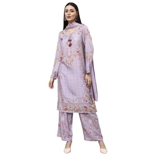 Biba Women Purple Modal Blend Straight Suit Set_34