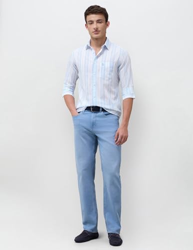 U.S.Polo Association Men's Vertical Striped Regular Fit Shirt (USSHT3378_Blue_44)