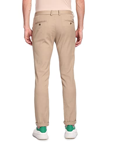 Arrow Sports Men's Mid Rise Solid Slim Fit Acrylic Casual Trouser Khaki, 32