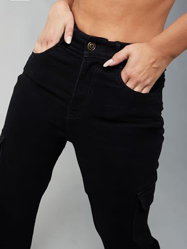 Miss Chase Women's Wide Leg High Rise Patch Pocketed Regular Stretchable Denim Jeans (MCSS24DEN79-02-331-38, Lead Black, 38)