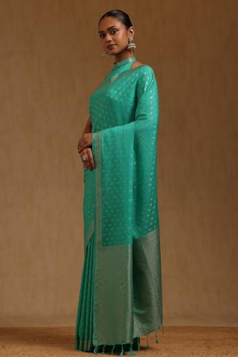 Soch Womens Light Green Viscose Silk Floral Zari Woven Saree