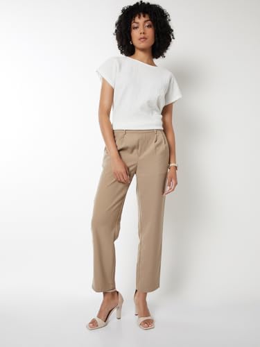 Max Women Solid Straight Fit Trousers (Beige_XL)