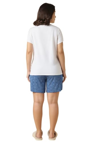 Van Heusen Women Printed Lounge Shorts - Functional Pocket, Elasticized Waist with Drawcord Ties, Ultra Soft Blue
