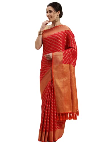 Panzora Women's Banarasi Silk Woven Zari Work Saree With Unstitched Blouse Piece